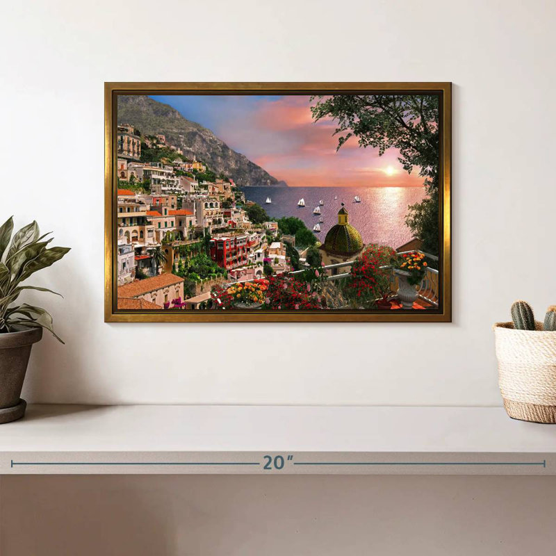 Bord de mer Positano, Cadre flottant doré, 13 po x 9 po