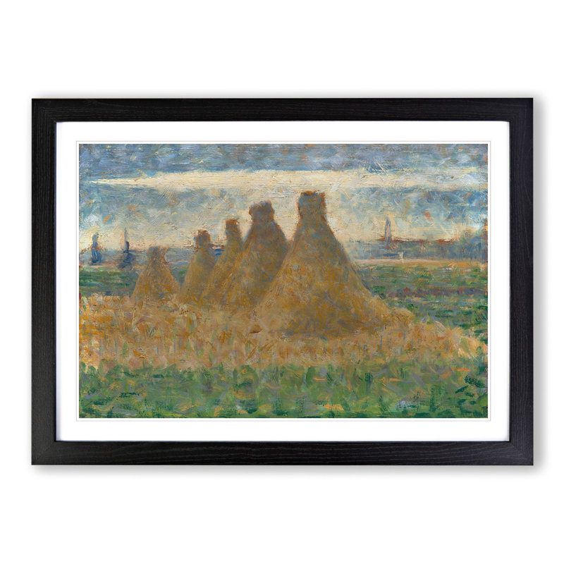 Haystacks by Georges Seurat - Picture Frame Painting, Black Framed, 48cm H x 65cm W x 2cm D