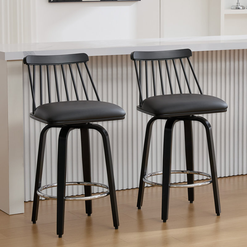 26" Swivel Upholstered Counter Height Bar Stools, Black