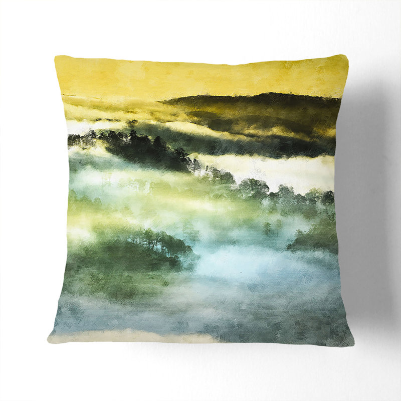 Mist over Da Lat in Vietnam Painting Cushion with Filling, 40cm H x 40cm W x 15cm D