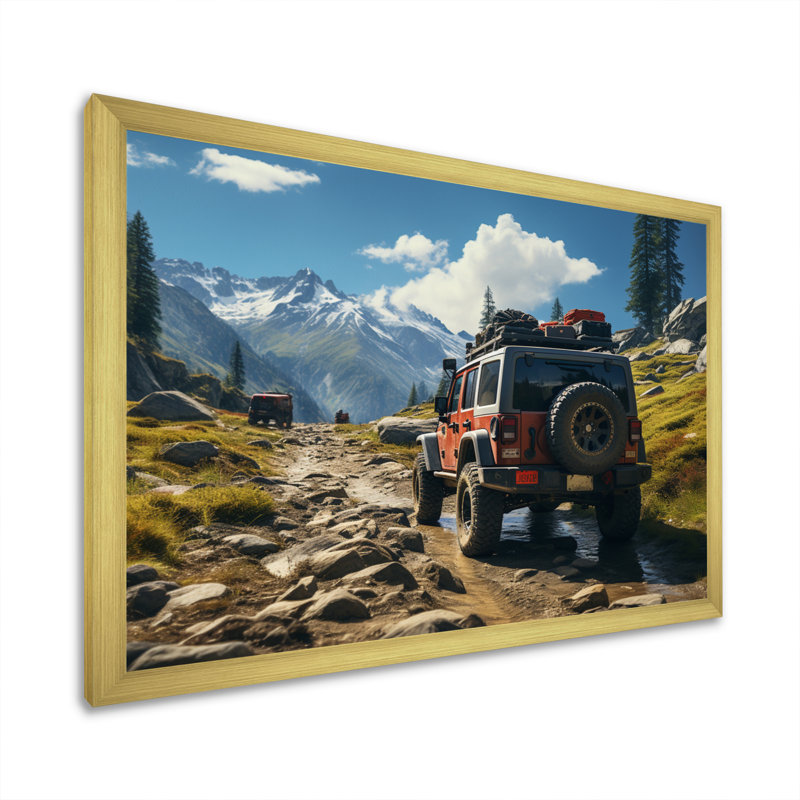 Jeep rouge au parc national de Yosemite, Cadre doré à une seule photo, H 34 po x l 44 po x P 1,5 po