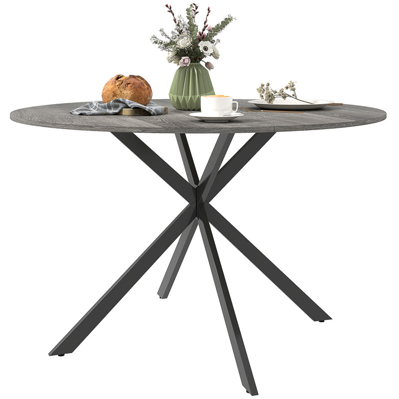 Round Dining Table for 4 Kitchen Table with Steel Legs Grey and Black