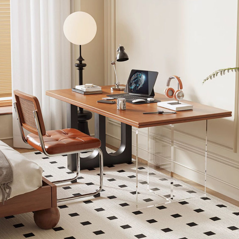 70,87 "brun + noir + bois massif rectangulaire transparent + fer + bureaux en acrylique, H 29,53 po x l 55,12 po x P 27,56 po
