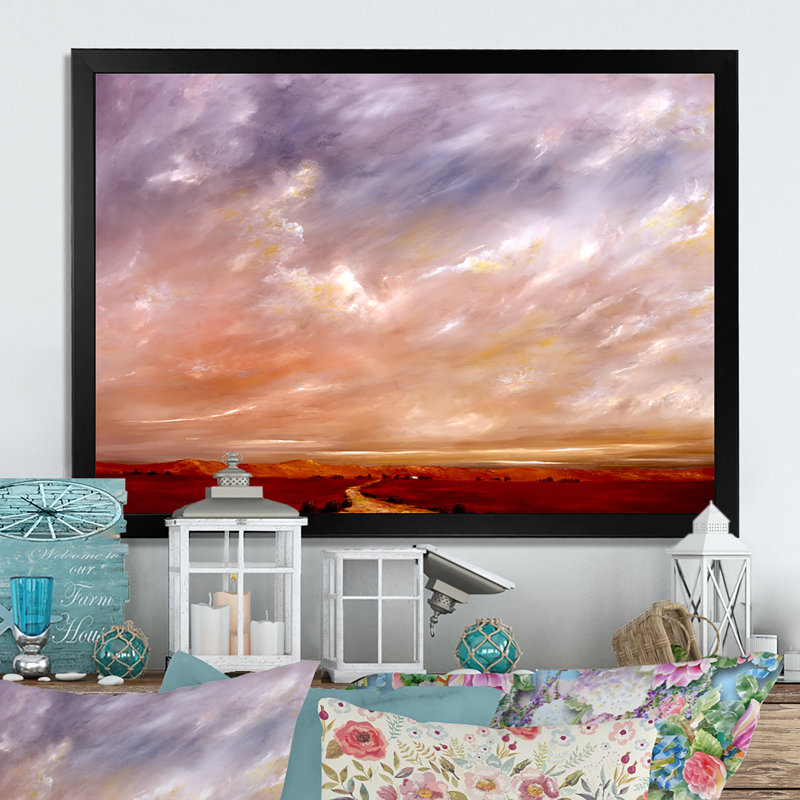 Red Path Under Cloudy Sky - reproduction de cadre flottant sur toile, Cadre photo noir, H 8 po x l 12 po x P 1 po