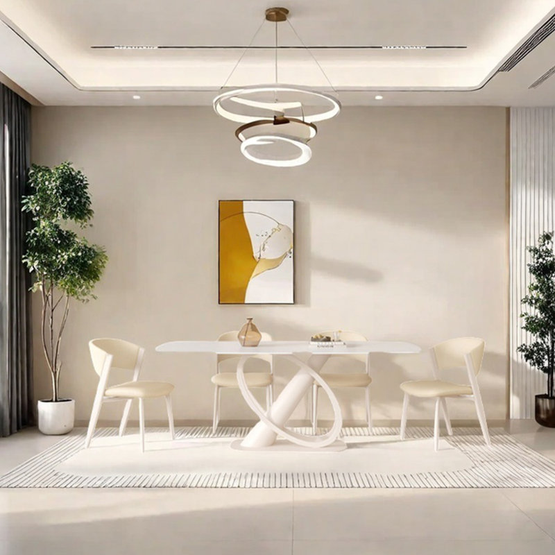Ensemble de table de salle à manger en acier au carbone fritté blanc, H 29,53 po x L 62,99 po x l 35,43 po