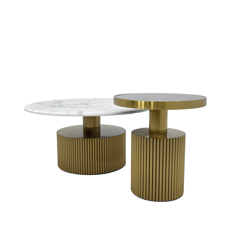 Two Piece Coffee Table, White, Gold
