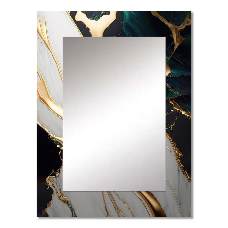 Abstract Geode Gold And Green Marble II - Marble Decorative Wall Mirror, Green Mirror, Printed Metal Art, 32" x 24"