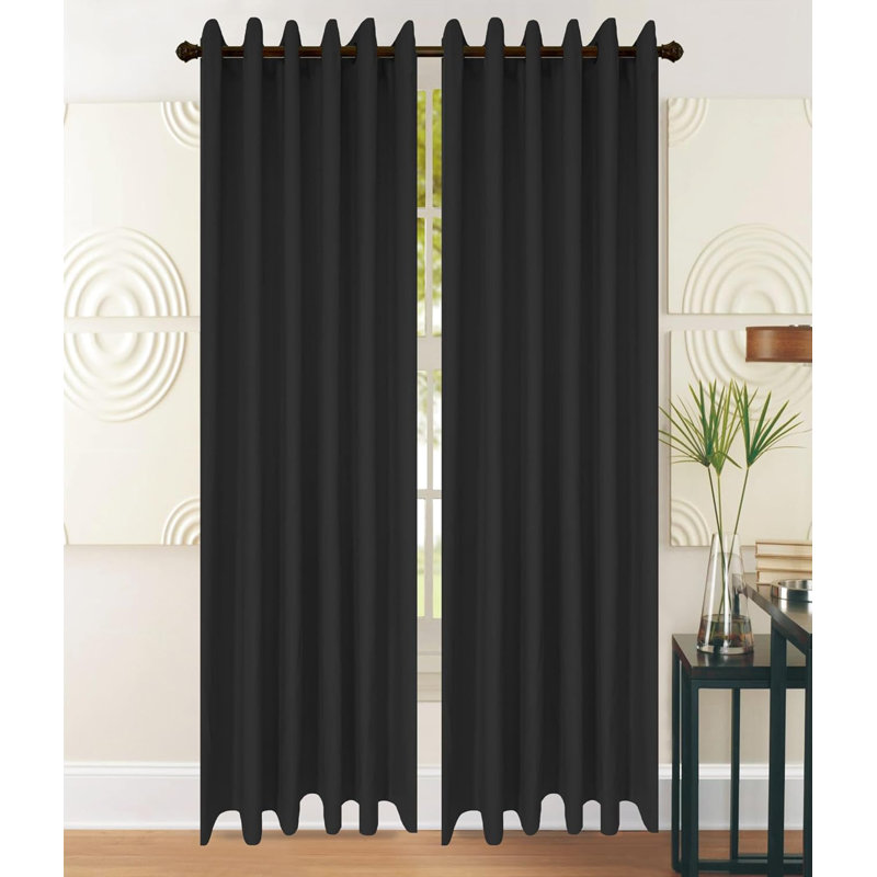 Blackout Curtain Panel Pair, Black, 46cm Drop x 54cm Drop