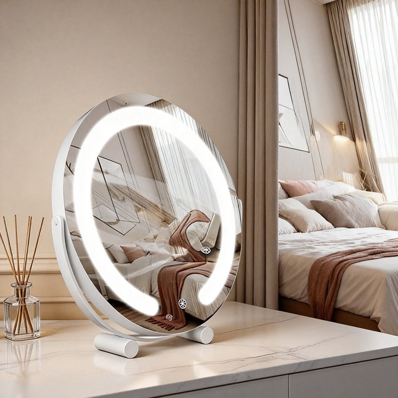 Miroir de meuble-lavabo lumineux 12 "à DEL, miroir de maquillage HD avec Smart Touch, 3 modes de couleur, intensité variable, rotation de 360 °, paquet de 1 (blanc)
