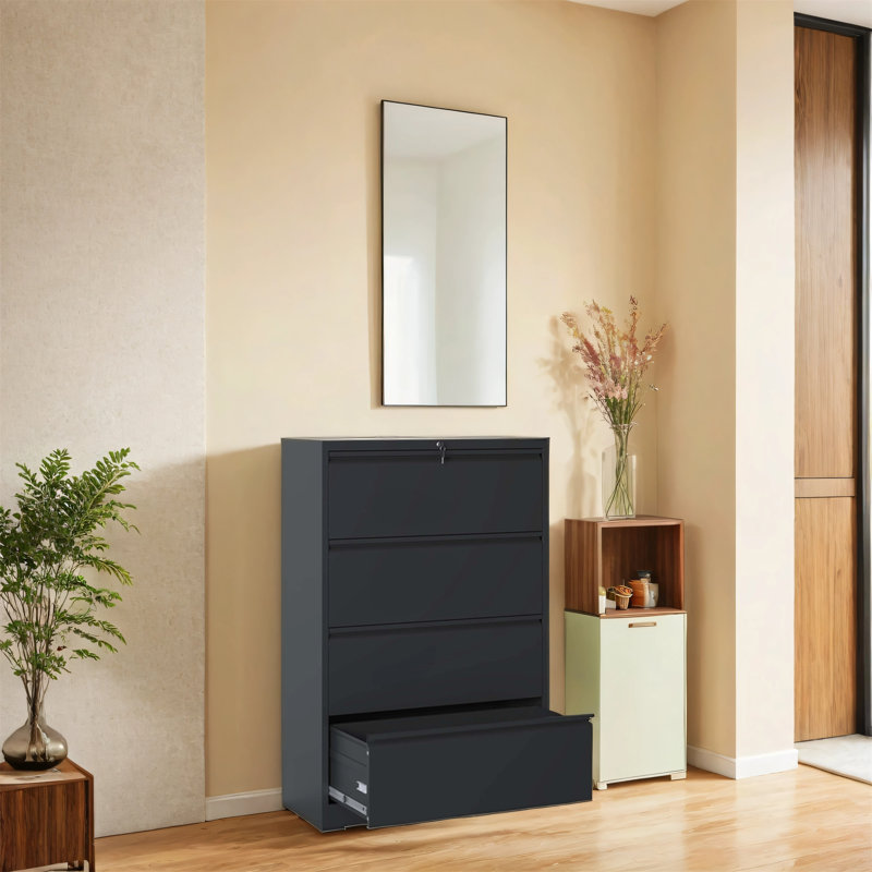 4-Drawer Side-Opening Heavy-Duty Metal File Cabinet With Lock