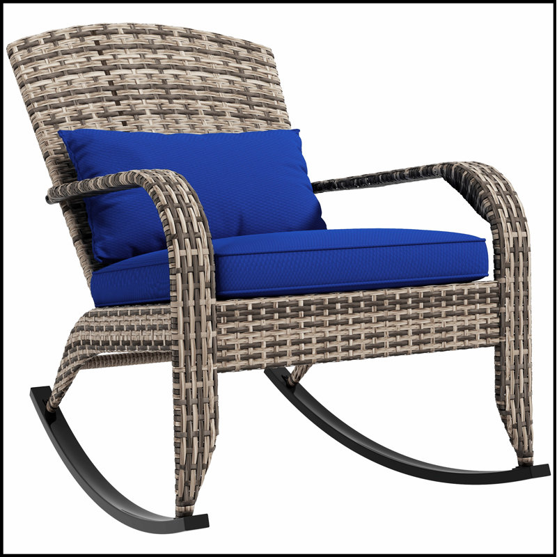 Chaise berçante en osier Adirondack Outsunny, Gris, Bleu