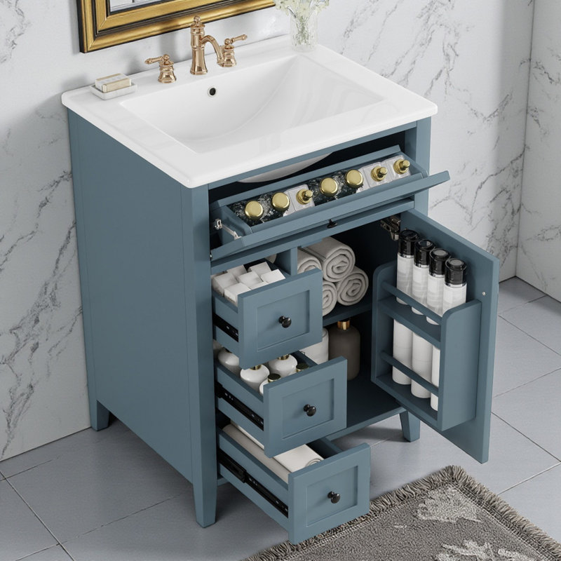 24" Single Bathroom Vanity Set, Black, Gray Blue