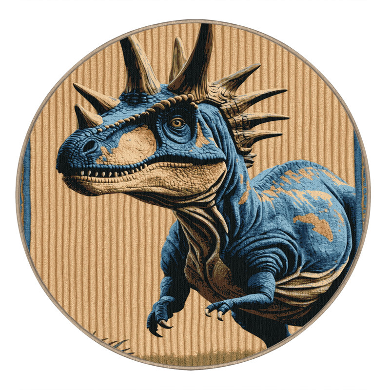 Machine Washable Dinosaurs Brown Area Rug, Round 5'