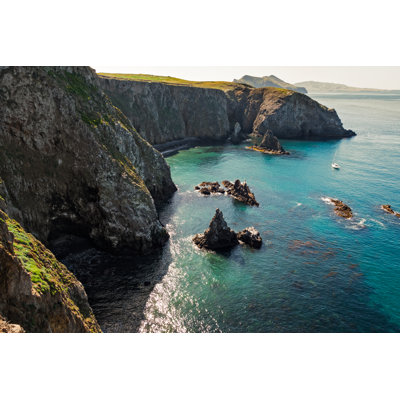 Rocky Cove And Sailboat Channel Islands by Benedek - Wrapped Canvas Print