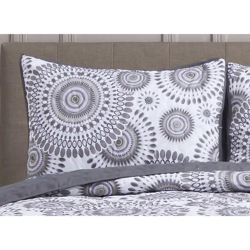 Ensemble de courtepointe réversible Starburst, Gris, Courtepointe simple et 1 taie décorative