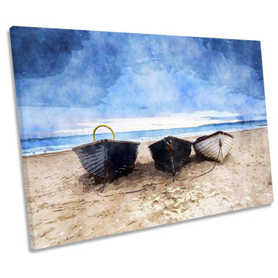 Boats Beach Seascape - Wrapped Canvas Print