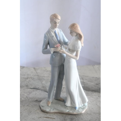 Porcelain Romantic Couple Figurine with Rose Bride Groom 6"x4"x11"H