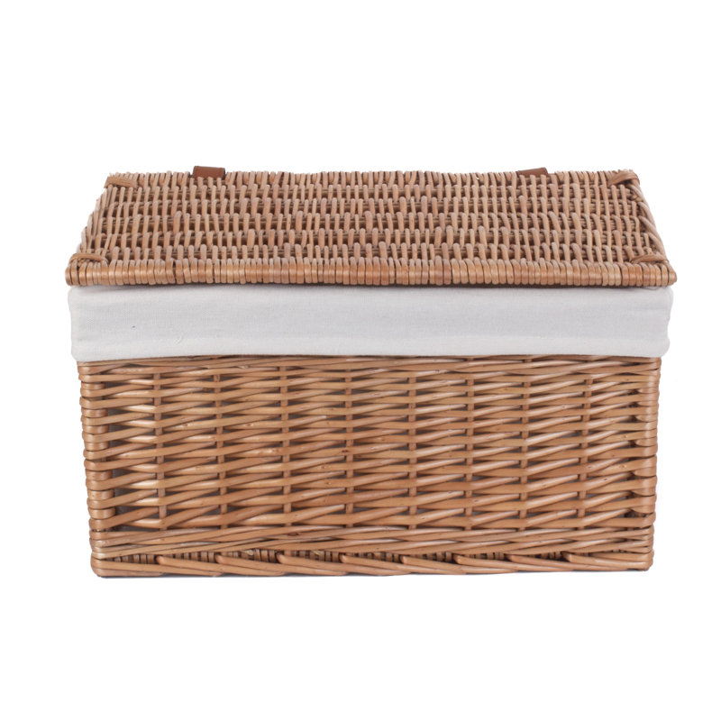 Wicker Large Lined Storage Hamper Basket, Double Steamed/White Lining 