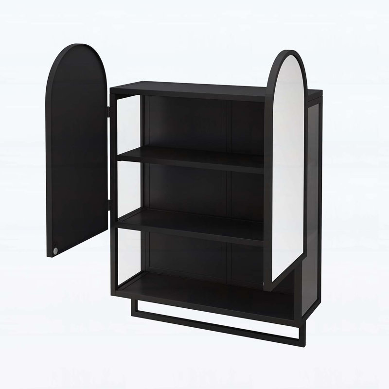 Armoire à miroir moderne à double arche avec tablettes réglables, Noir