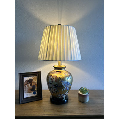 Gold Ceramic Table Lamp Birds Flowers  For Living Room Bedroom Bedside 12"W*12"D*22"H