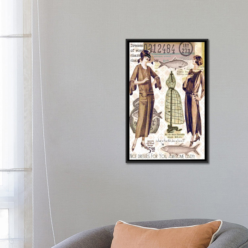 «Vintage Fashion # 2» par Luz, impression sur toile tendue, H 26 po x l 18 po x P 1,5 po, Toile avec cadre flottant noir