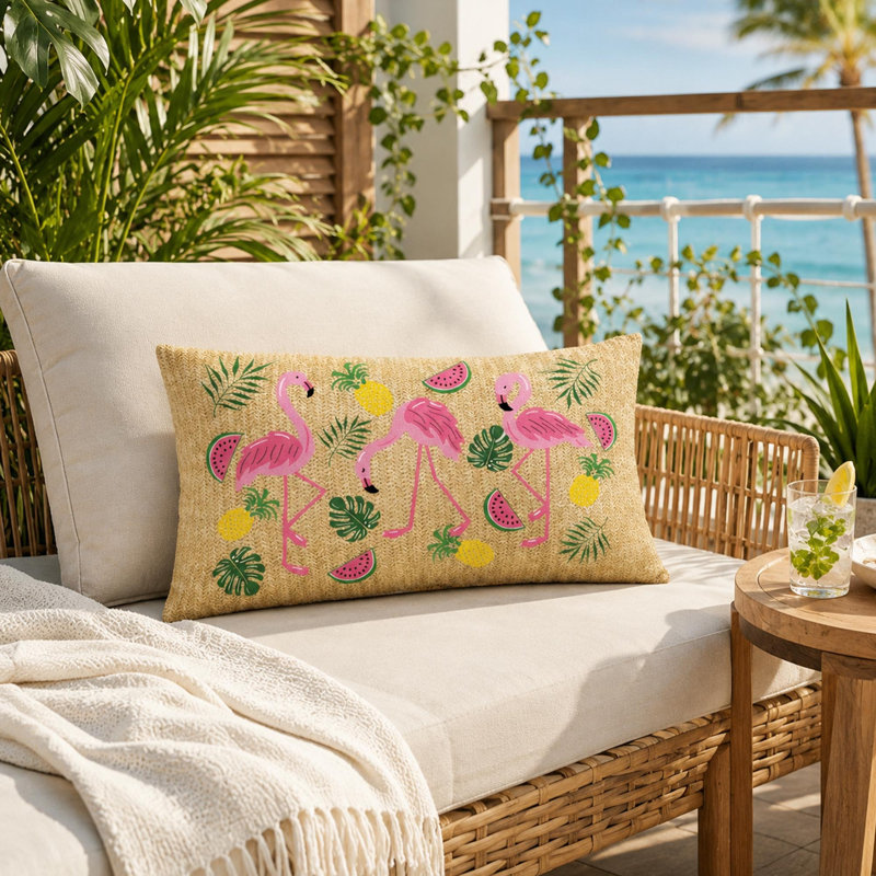 Coussin lombaire d'extérieur avec tissu résistant aux intempéries Flamingo