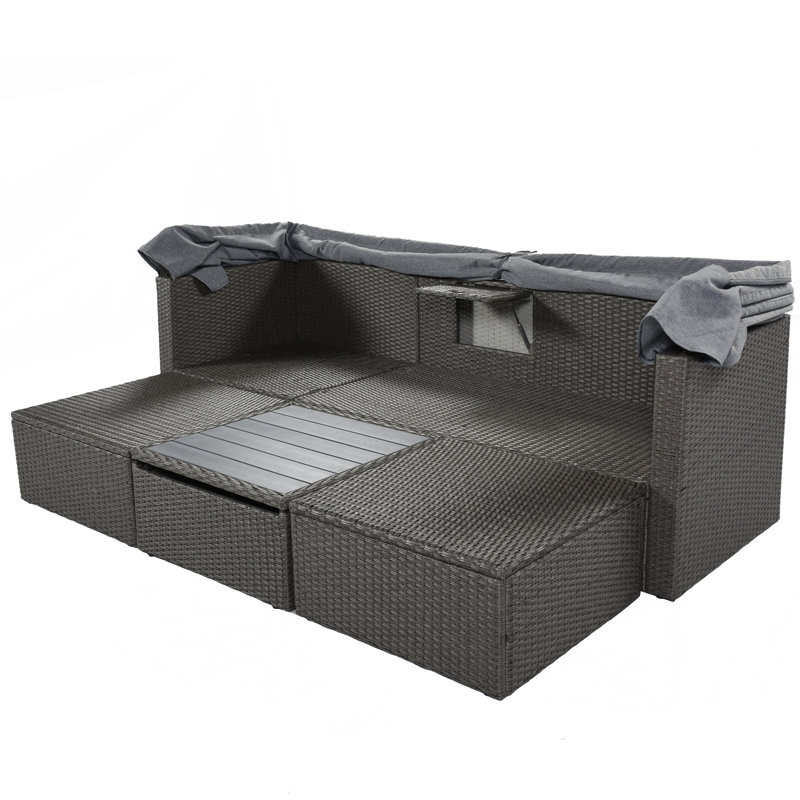 Lit de jour d'extérieur rectangulaire pour patio avec auvent rétractable, Gris