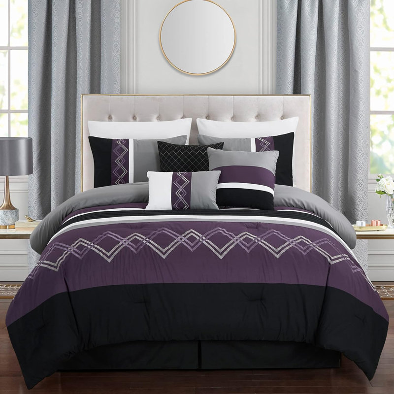 Oversized King Purple and Black Microfiber Comforter Set
