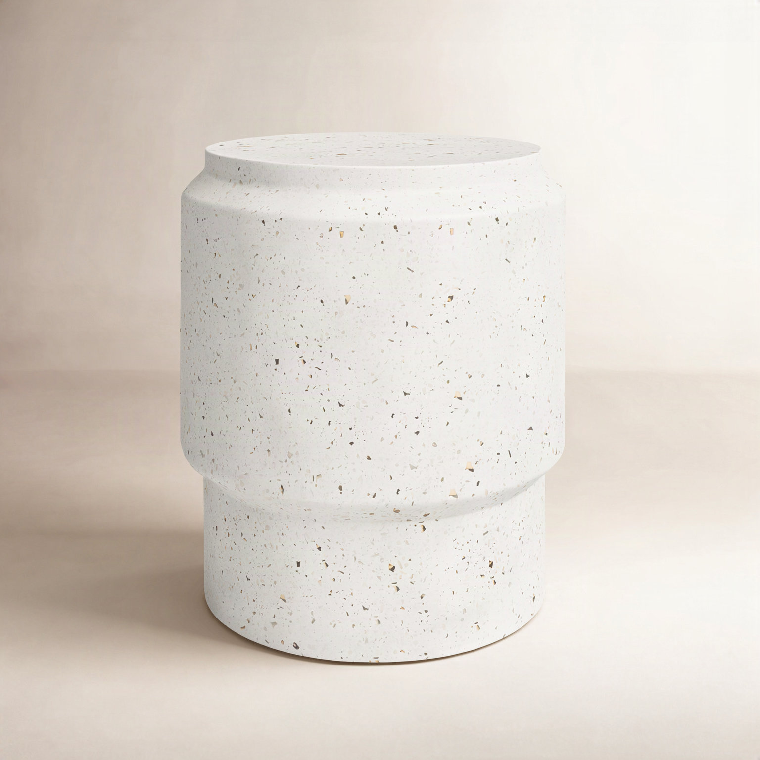 Cassis Concrete Accent Stool, Ivory Terrazo
