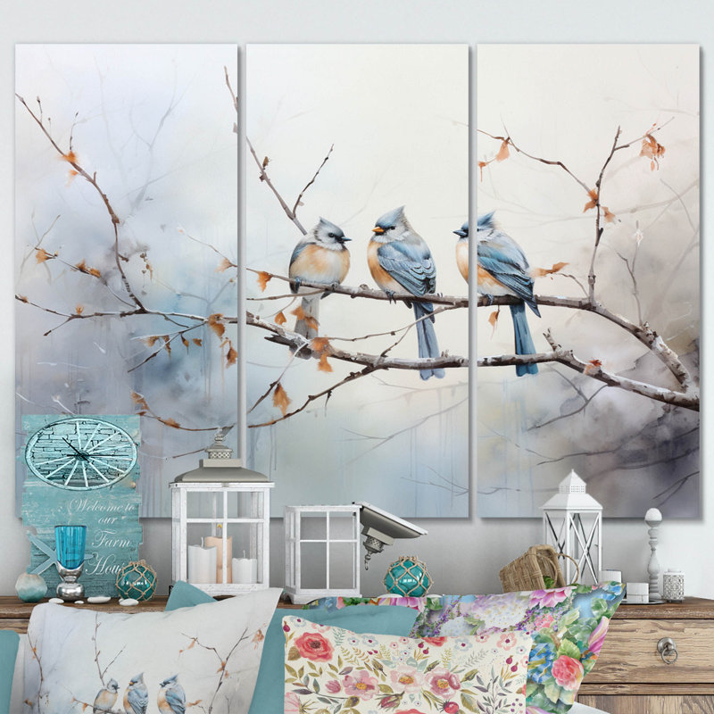 «Birds On The Brink II» sur toile, reproduction de 3 pièces, H 28 po x l 36 po x P 1 po