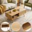 Table basse de 41,34 pouces en rotin avec porte coulissante et pieds robustes en bois massif