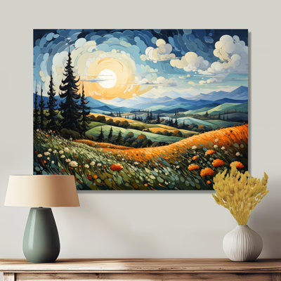 «Tuscany Valley Sunset In California IV - Vangogh», impression sur métal