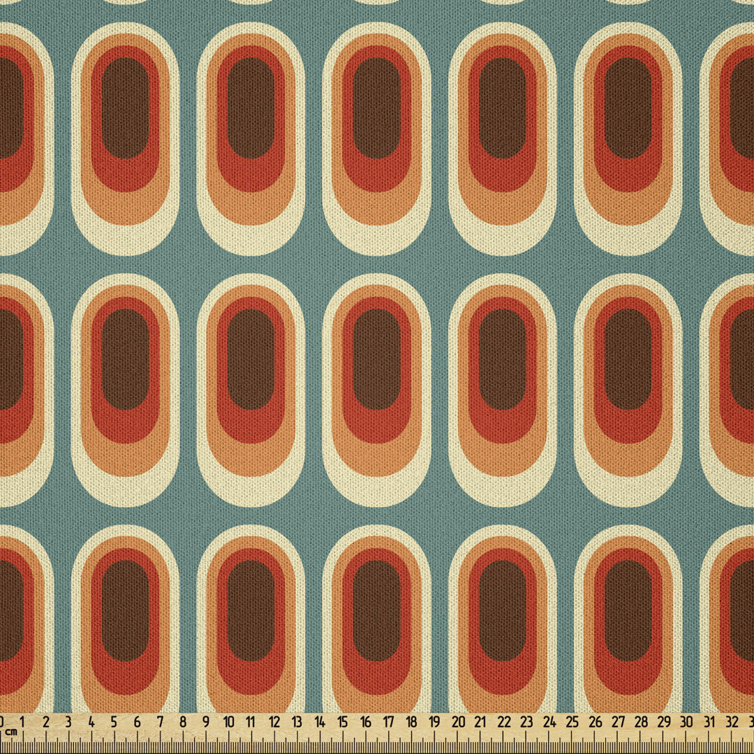 Retro Fabric By The Yard, Vintage Background In Ethno Fashion Colors Abstract Rounded Continuous Shapes Print, Microfiber Fabric For Arts And Crafts Textiles & Decor, 10 Yards, Multicolor East Urban Home 