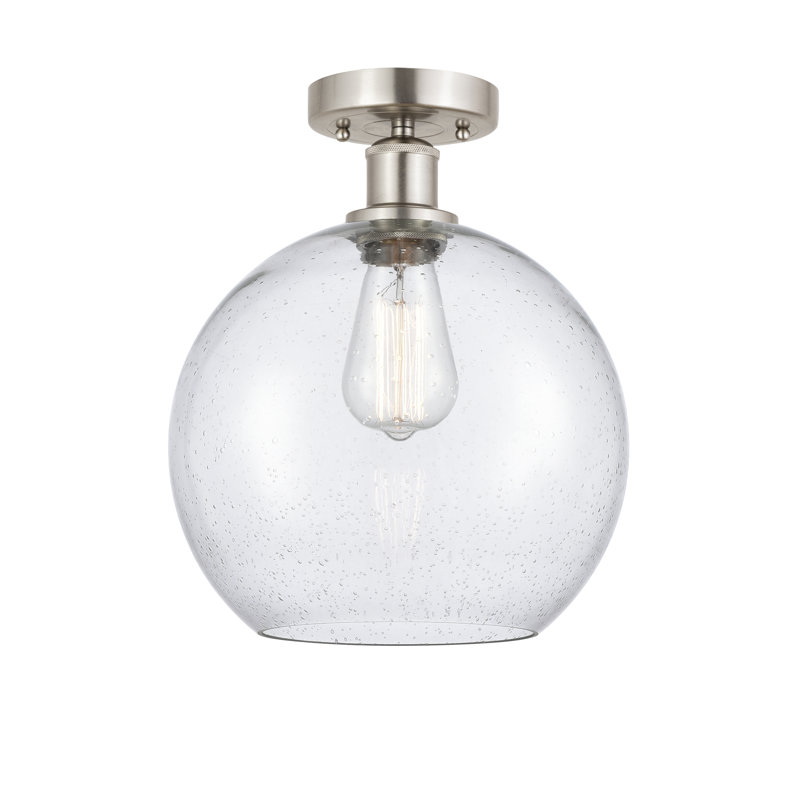 Plafonnier semi-encastré 1 lumière, H 12,13 po x l 10 po x P 10 po, Nickel satiné brossé, Bullé