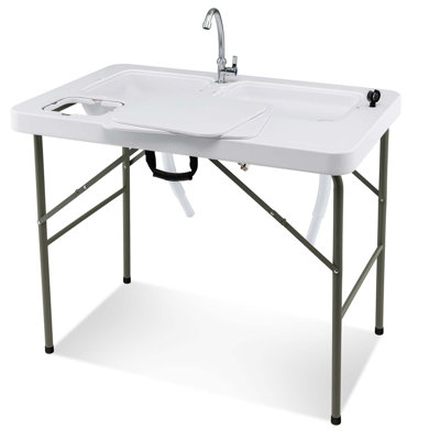 Arlmont & Co. Folding Fish Cleaning Table With 2 Built-in Sinks & 360°rotatable Faucet