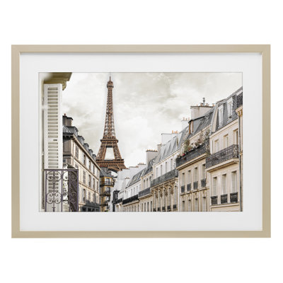 Eiffel Tower Through Parisian Balconies Framed Print Under Glass, design by CAD Designs