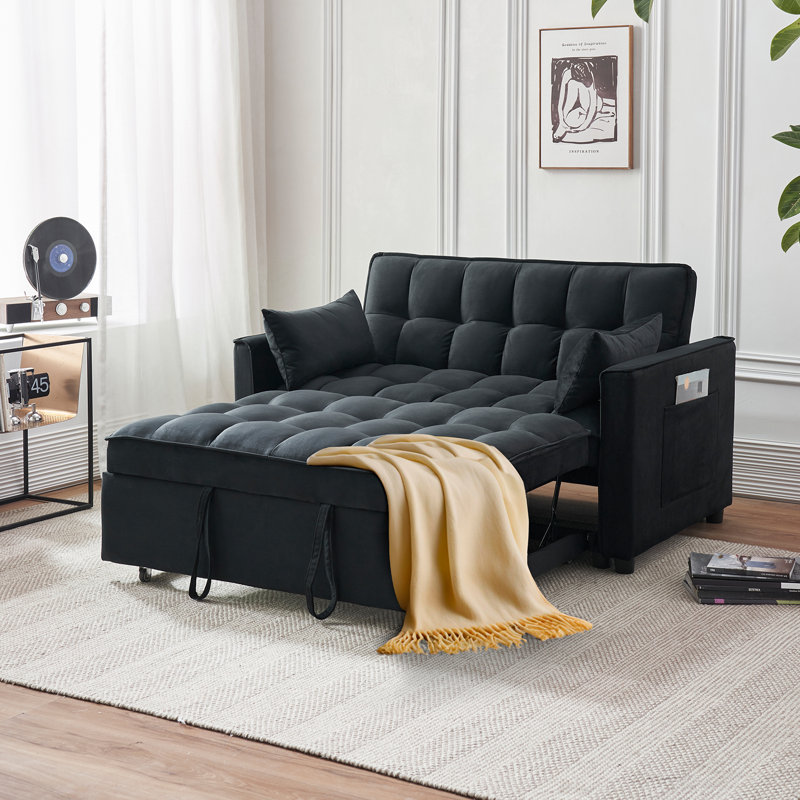Modern 3 in 1 Convertible Sleeper Sofa, Pull Out Couch Bed with Adjustable Backrest, Black
