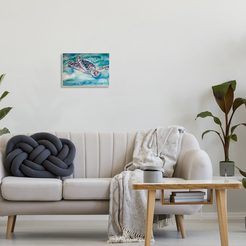 Sea Turtle Swimming Blue Watercolor Wood Wall Plaque