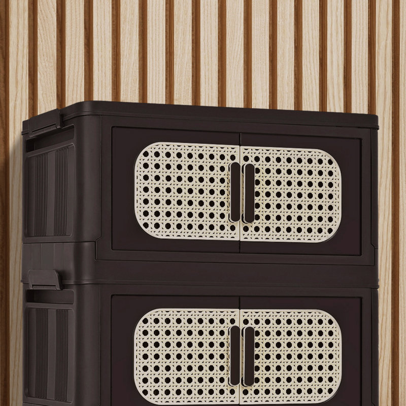 Retro Stackable Foldable Storage Bins With Lids And Wheels, 39.57" H x 19.69" W x 11.81" D, Black, 4