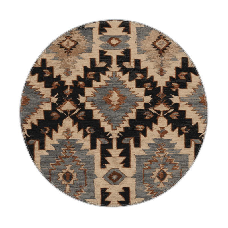 Tapis d'intérieur et d'extérieur brun Persian, Rond 5 pi