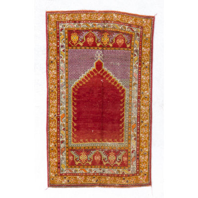 Tapis turc vintage en laine fait à la main, tapis de prière style Mid-Century