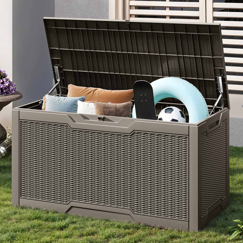 Boîte de rangement verrouillable en résine résistante à l'eau 100 gallons Quartey, Taupe clair