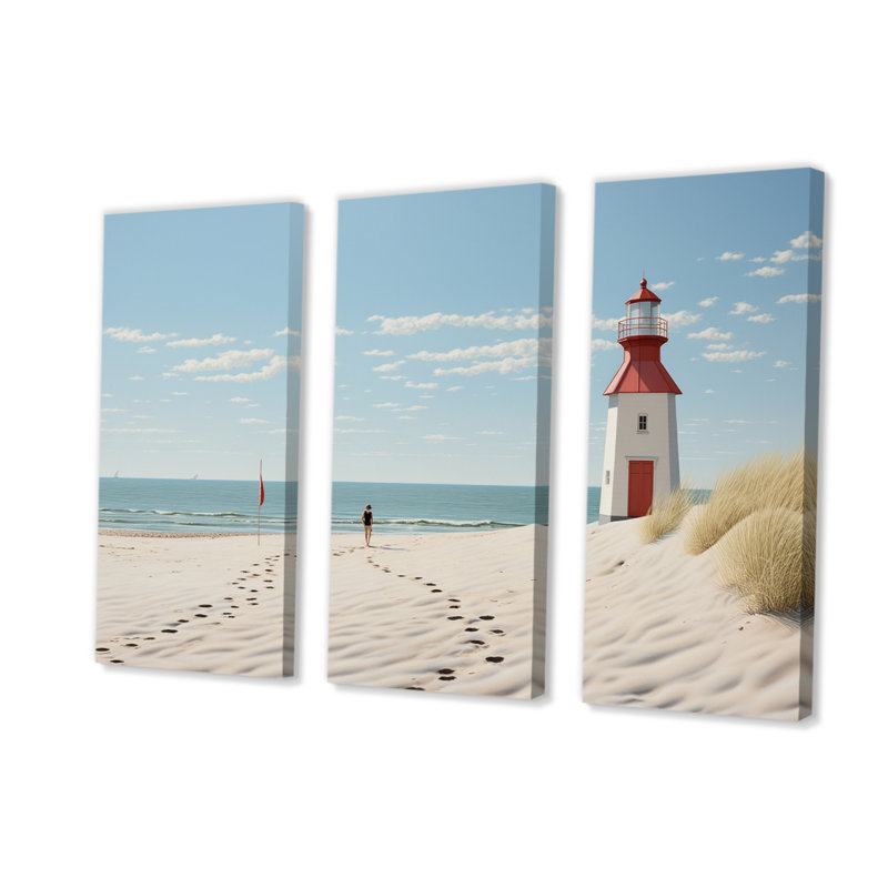 Red Light House, plage, horizon lointain, voilier - ensemble de reproductions d'art mural plage, H 28 po x l 36 po x P 1 po