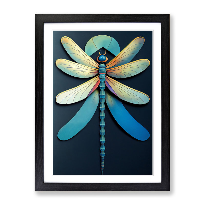 Abdiladif Dragonfly Contemporary Art - Picture Frame Print, 64cm H x 46cm W x 2cm D, Oak