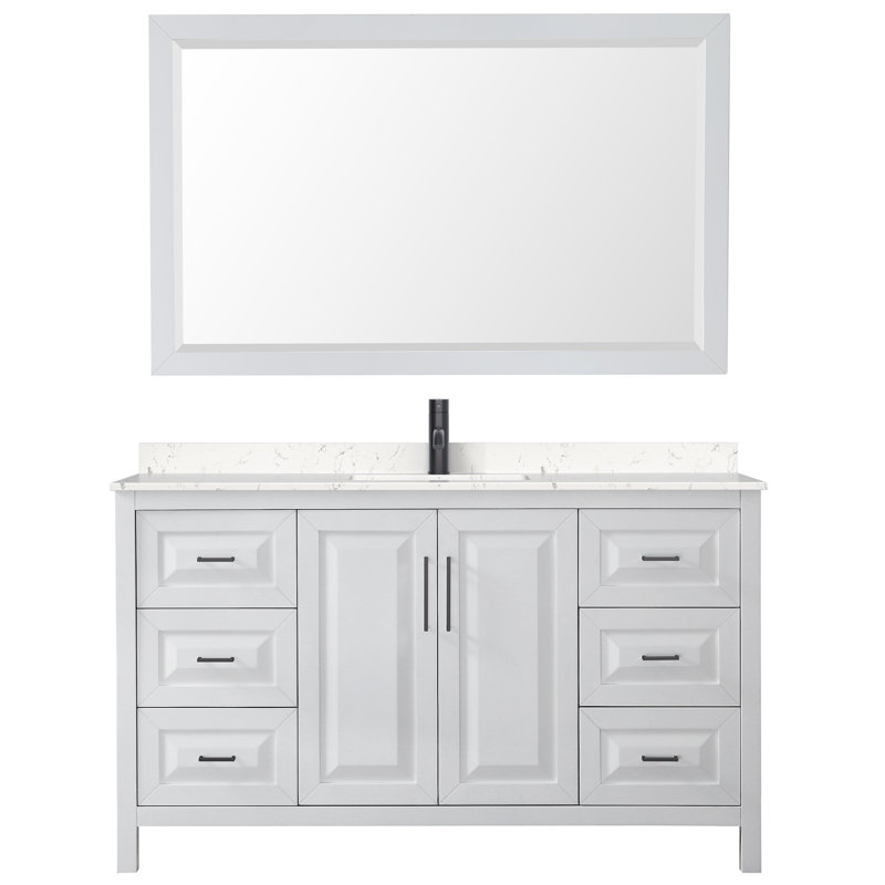 Daria 60'' W Single Vanity, Dark Gray, Polished Chrome, White Carrara Marble
