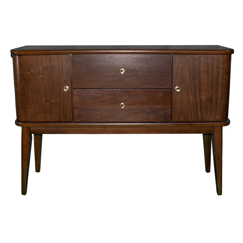 Desserte en bois massif de style Mid-Century moderne, finition cerisier, 2 tiroirs et armoire avec armoires, finition traditionnelle