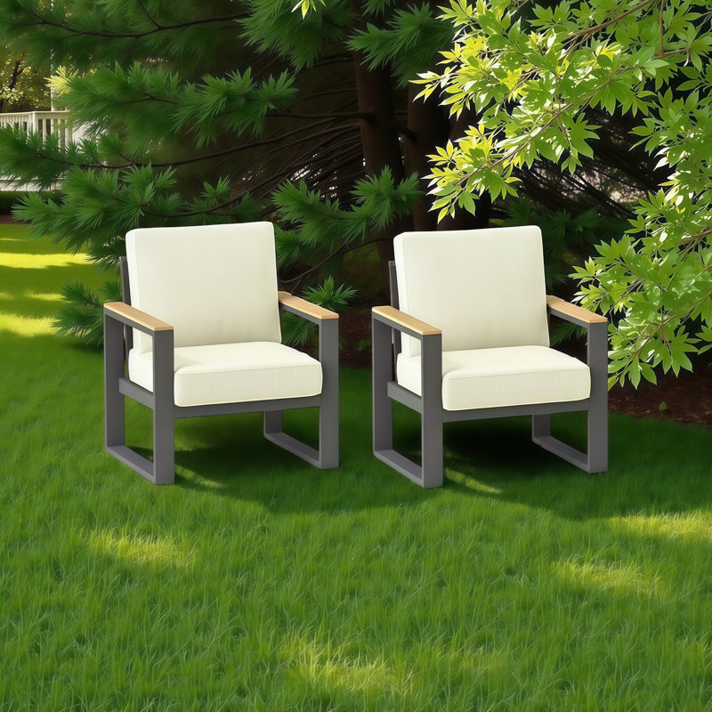 Ensemble de 2 fauteuils de patio en aluminium toutes saisons avec coussins épais, Beige