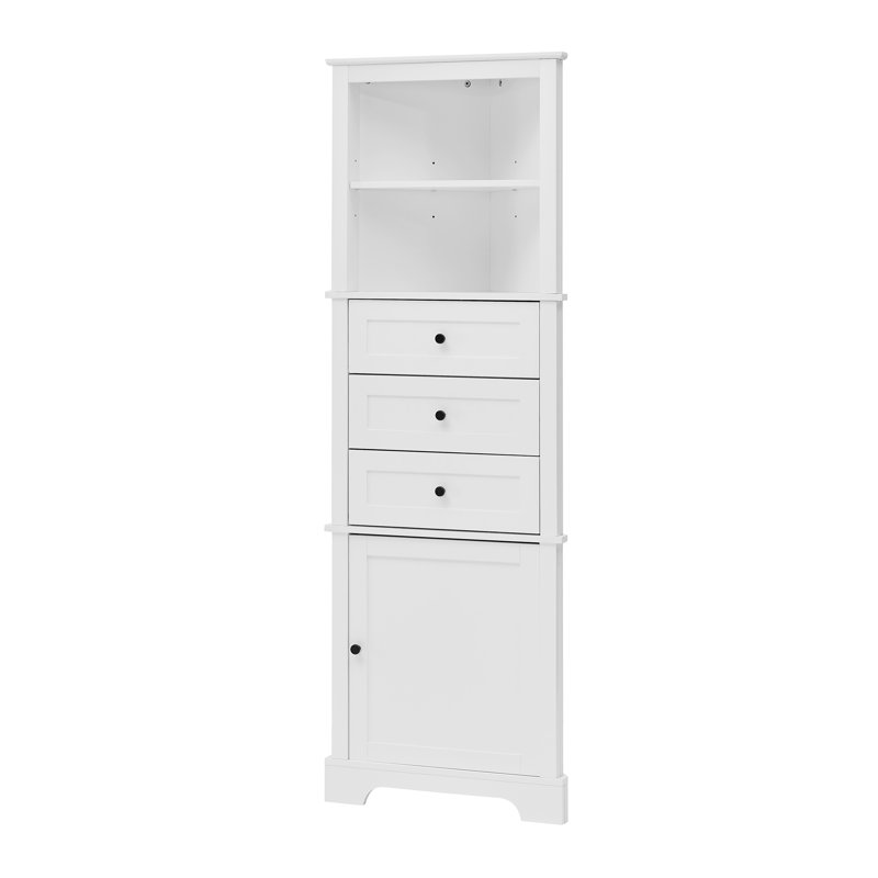 White Tall MDF Bathroom Cabinet with Adjustable Shelves and Drawers
