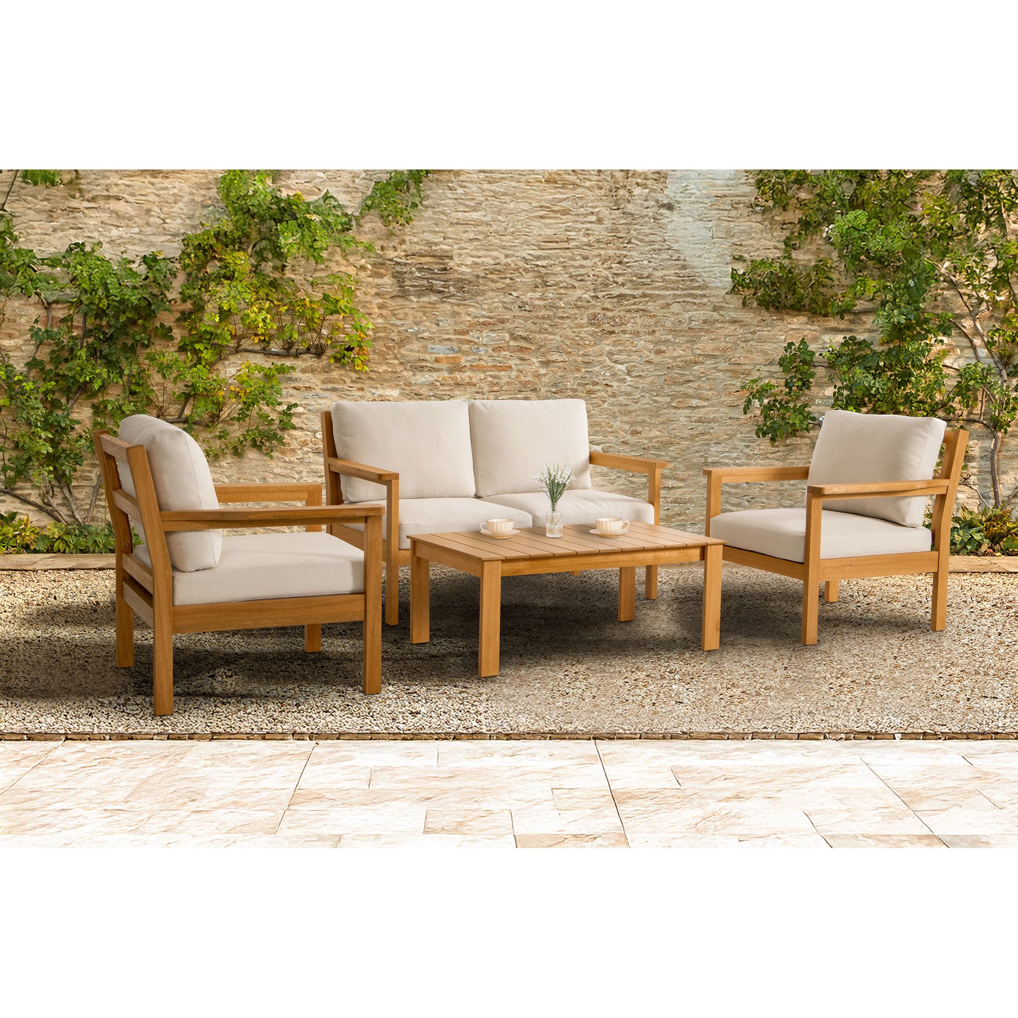 Lanie Eucalyptus Outdoor Sofa Set, White
