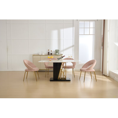 Ensemble de 1 chaises de salle à manger en velours avec dossier incurvé et pieds en métal pour la cuisine ou la salle à manger